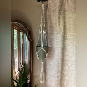 Handcrafted Sage/Cream Macrame Plant Hanger Wooden Beads (Planter Not Included)
